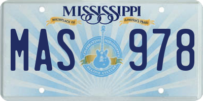 MS license plate MAS978
