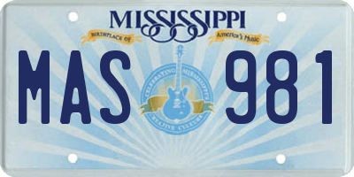 MS license plate MAS981