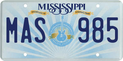 MS license plate MAS985