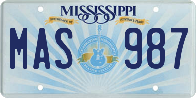 MS license plate MAS987