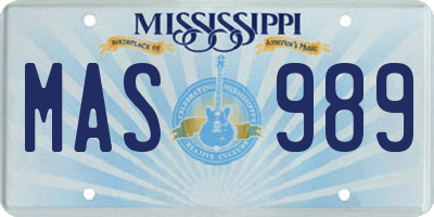 MS license plate MAS989