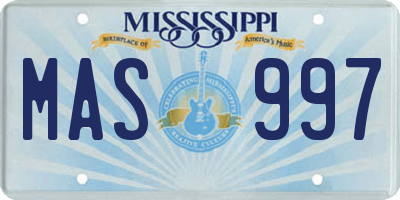 MS license plate MAS997