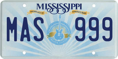 MS license plate MAS999