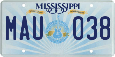 MS license plate MAU038