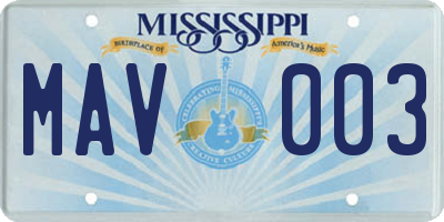 MS license plate MAV003