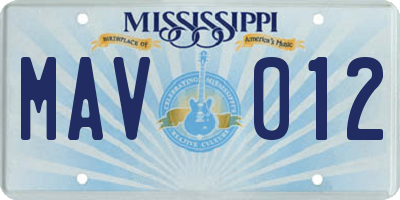 MS license plate MAV012