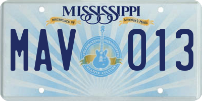 MS license plate MAV013