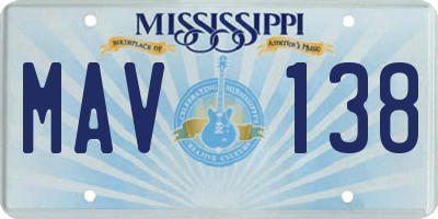 MS license plate MAV138