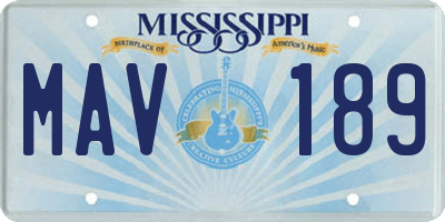 MS license plate MAV189