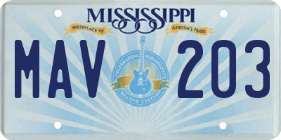 MS license plate MAV203