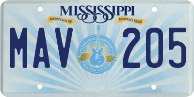MS license plate MAV205