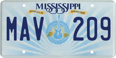 MS license plate MAV209