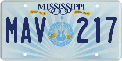 MS license plate MAV217