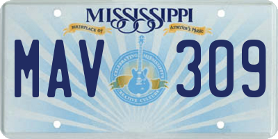 MS license plate MAV309