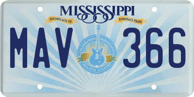MS license plate MAV366
