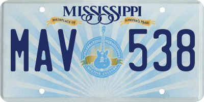 MS license plate MAV538