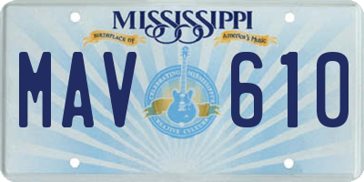 MS license plate MAV610
