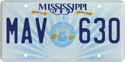 MS license plate MAV630