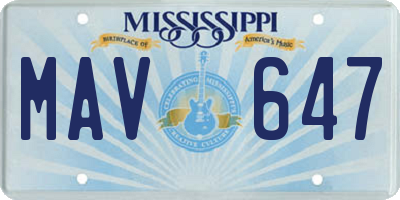 MS license plate MAV647