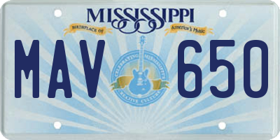 MS license plate MAV650