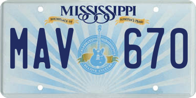 MS license plate MAV670
