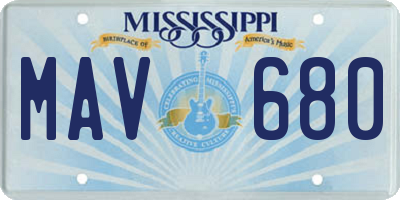 MS license plate MAV680