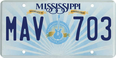 MS license plate MAV703