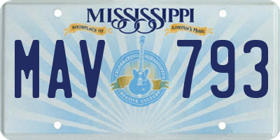 MS license plate MAV793