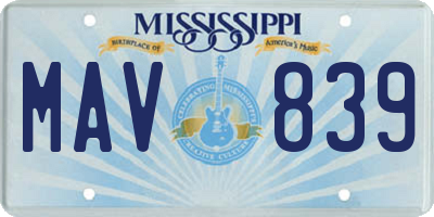 MS license plate MAV839