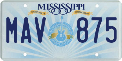 MS license plate MAV875