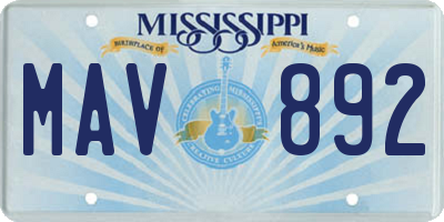 MS license plate MAV892