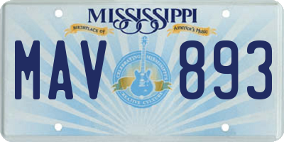 MS license plate MAV893