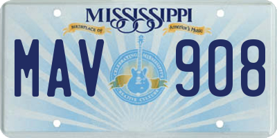 MS license plate MAV908