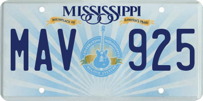 MS license plate MAV925