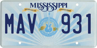 MS license plate MAV931