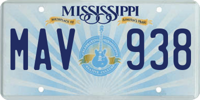 MS license plate MAV938