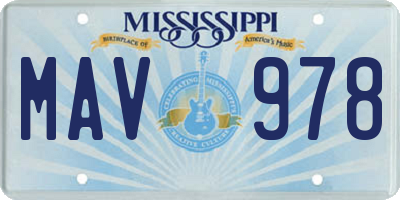 MS license plate MAV978