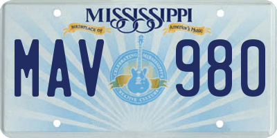 MS license plate MAV980