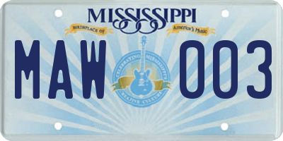 MS license plate MAW003