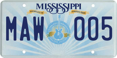MS license plate MAW005