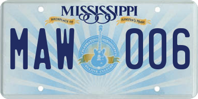 MS license plate MAW006