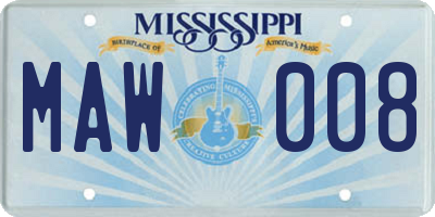 MS license plate MAW008