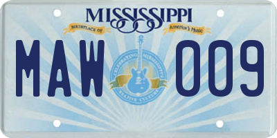 MS license plate MAW009