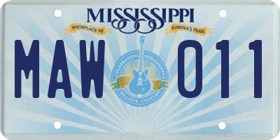 MS license plate MAW011