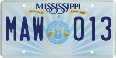 MS license plate MAW013
