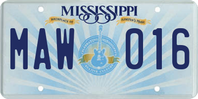 MS license plate MAW016
