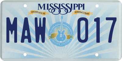 MS license plate MAW017