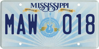 MS license plate MAW018