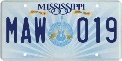 MS license plate MAW019