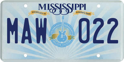 MS license plate MAW022